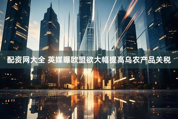 配资网大全 英媒曝欧盟欲大幅提高乌农产品关税